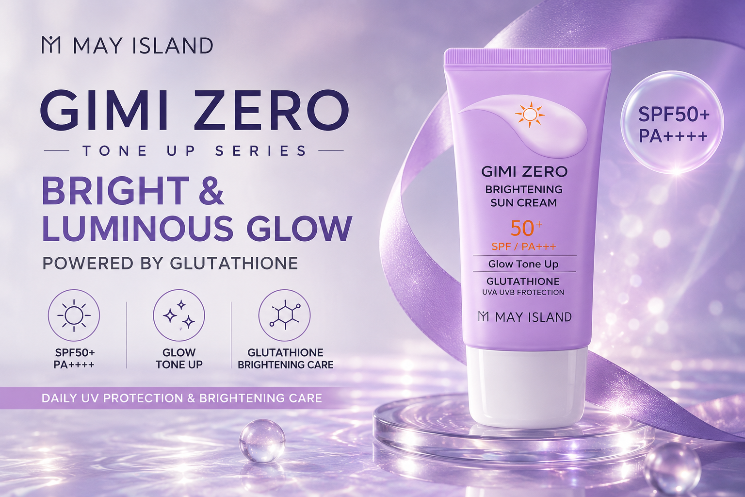 MAY ISLAND GIMI ZERO Glutathione Brightening Sun Cream – Glow Tone-Up Sunscreen SPF50+ PA++++