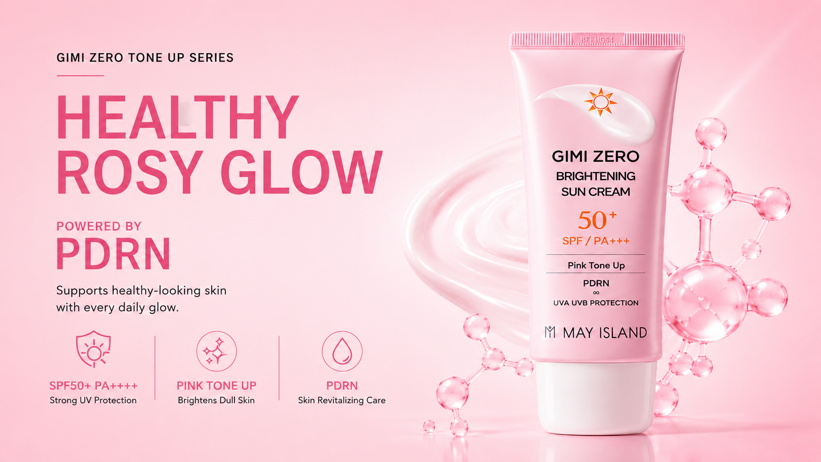 MAY ISLAND GIMI ZERO Pink PDRN Brightening Sun Cream – Pink Tone-Up Sunscreen SPF50+ PA++++